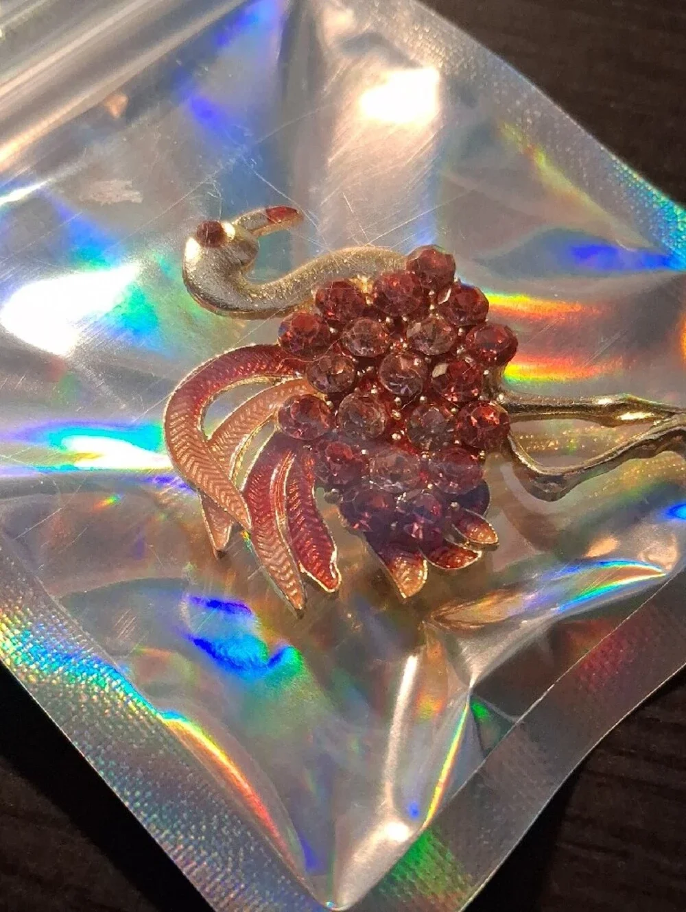 & Other Stories Gold-Tone Pink Crystal Flamingo Brooch